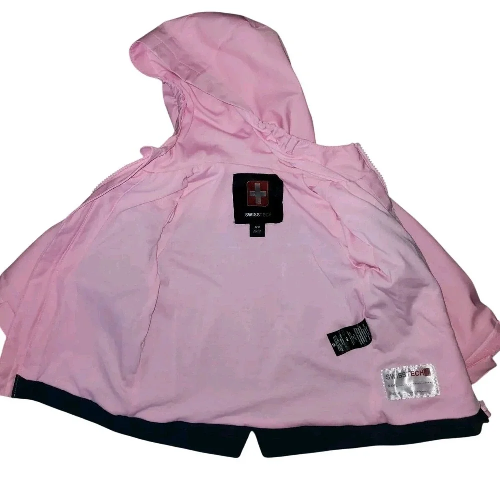 Swiss Tech Pink Navy‎ Blue Reflective Hooded Windbreaker Jacket Kids 12M